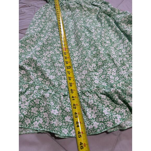 Women V Neck Ruffle Short Sleeve Floral Print Midi Dress Green Large - Picture 6 of 8